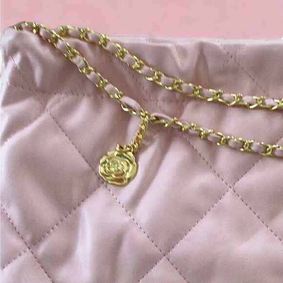 WOMENS NEW LARGE SHOULDER TOTE HANDBAG CHAIN LIGHT PINK SOFT LEATHER WITH POUCH - Picture 12 of 12